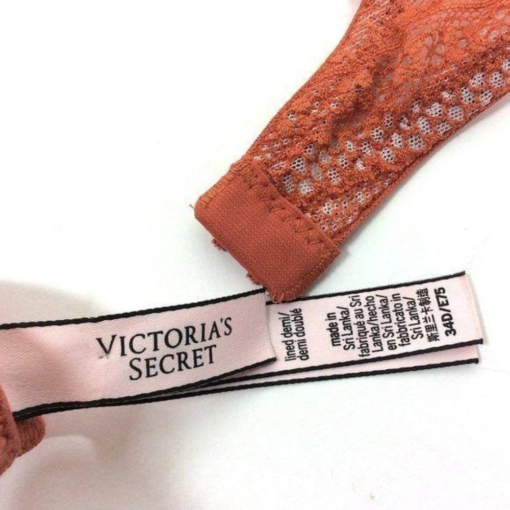4/$25 Victoria's Secret Bra‎ Lined Demi Lace Burn Orange Womens Sz 34D - Picture 3 of 6